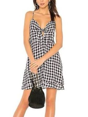 RAILS august black gingham mini dress linen blend size XS